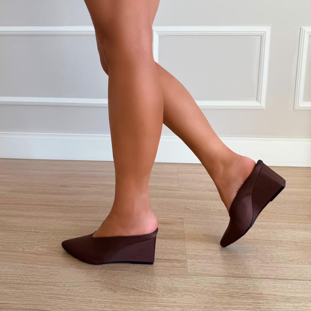 Mule Salto Ludy Cetim Marrom Marrom 8
