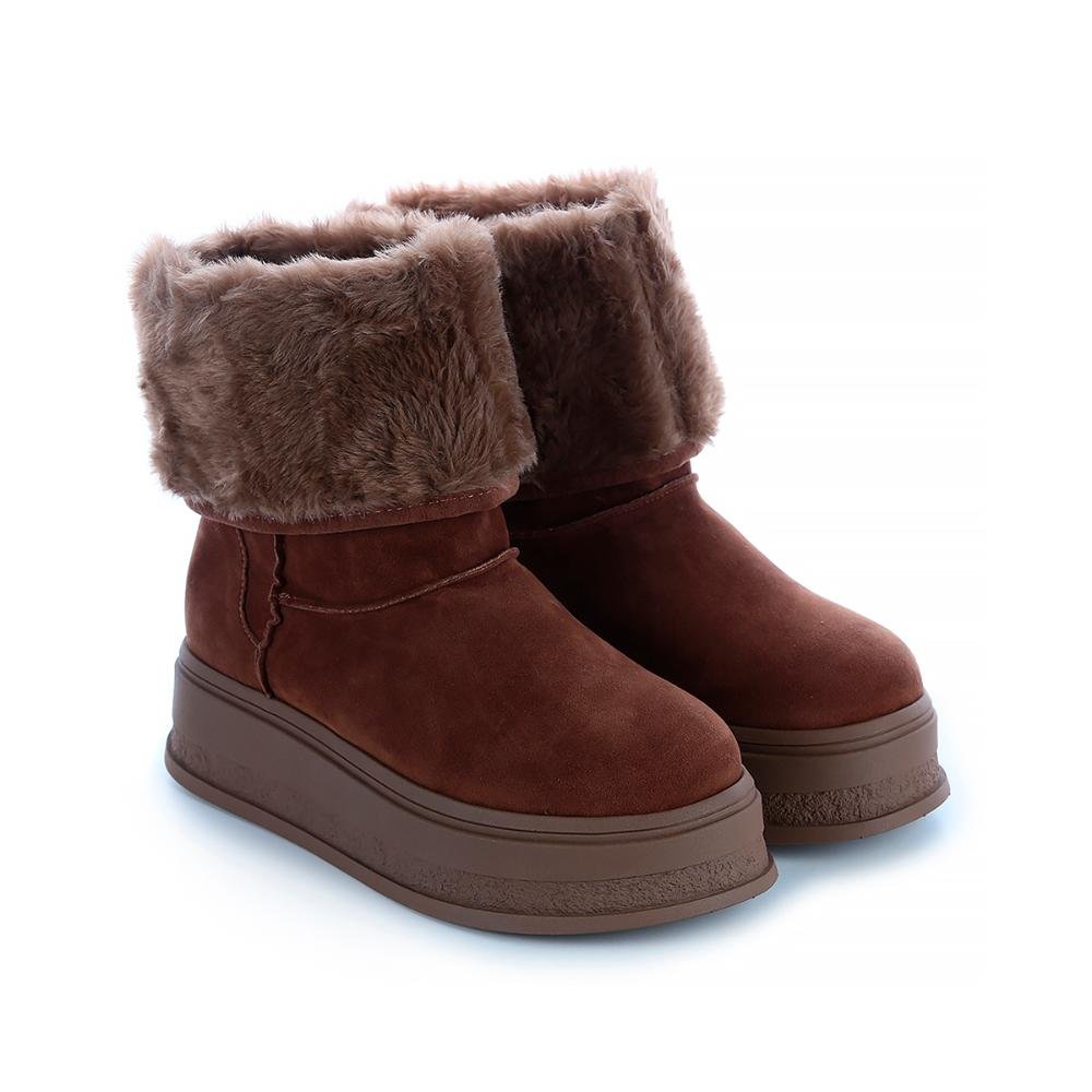 Bota de Pelos Forrada Salto Plataforma Cano Médio Caramelo Caramelo 3