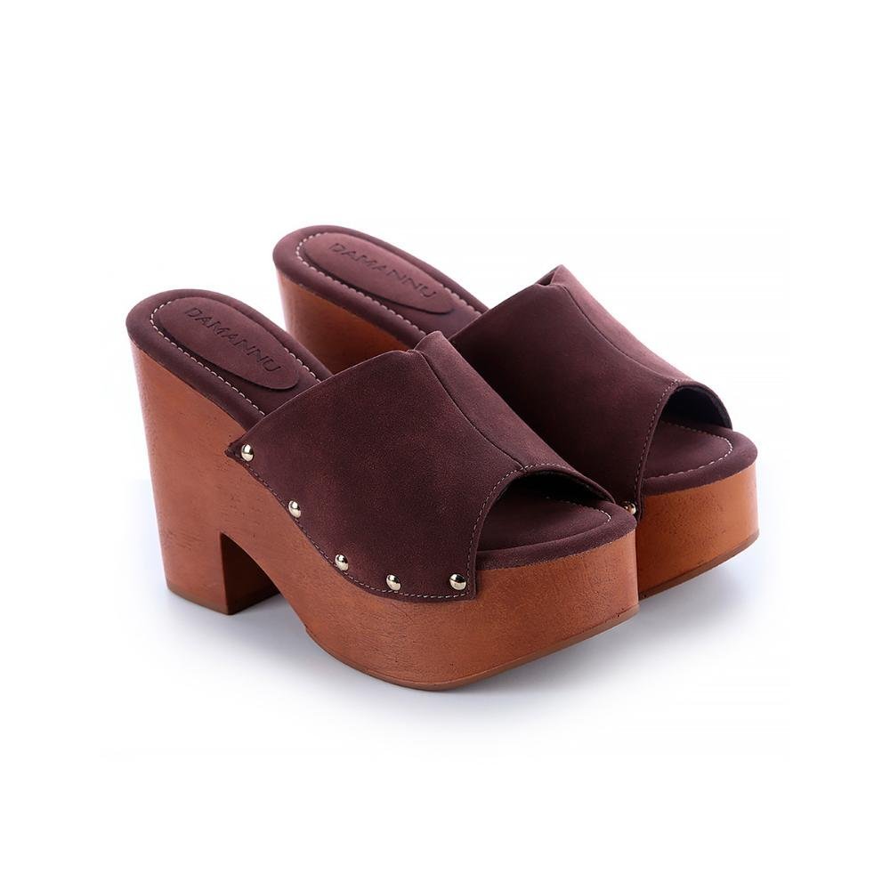 Tamanco Plataforma Boho Tachas Camurça Marrom Marrom 3