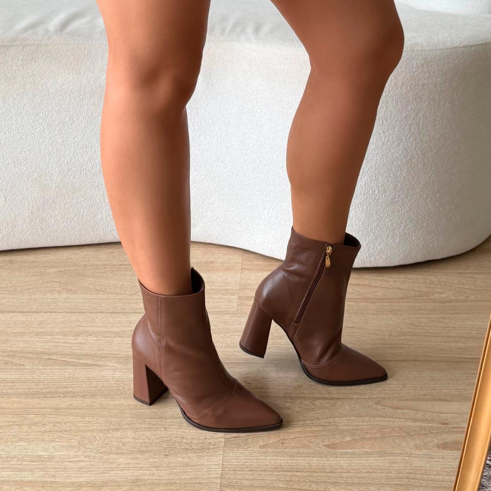 Bota de Couro Legítimo Salto Bloco Zaya Marrom Marrom 5