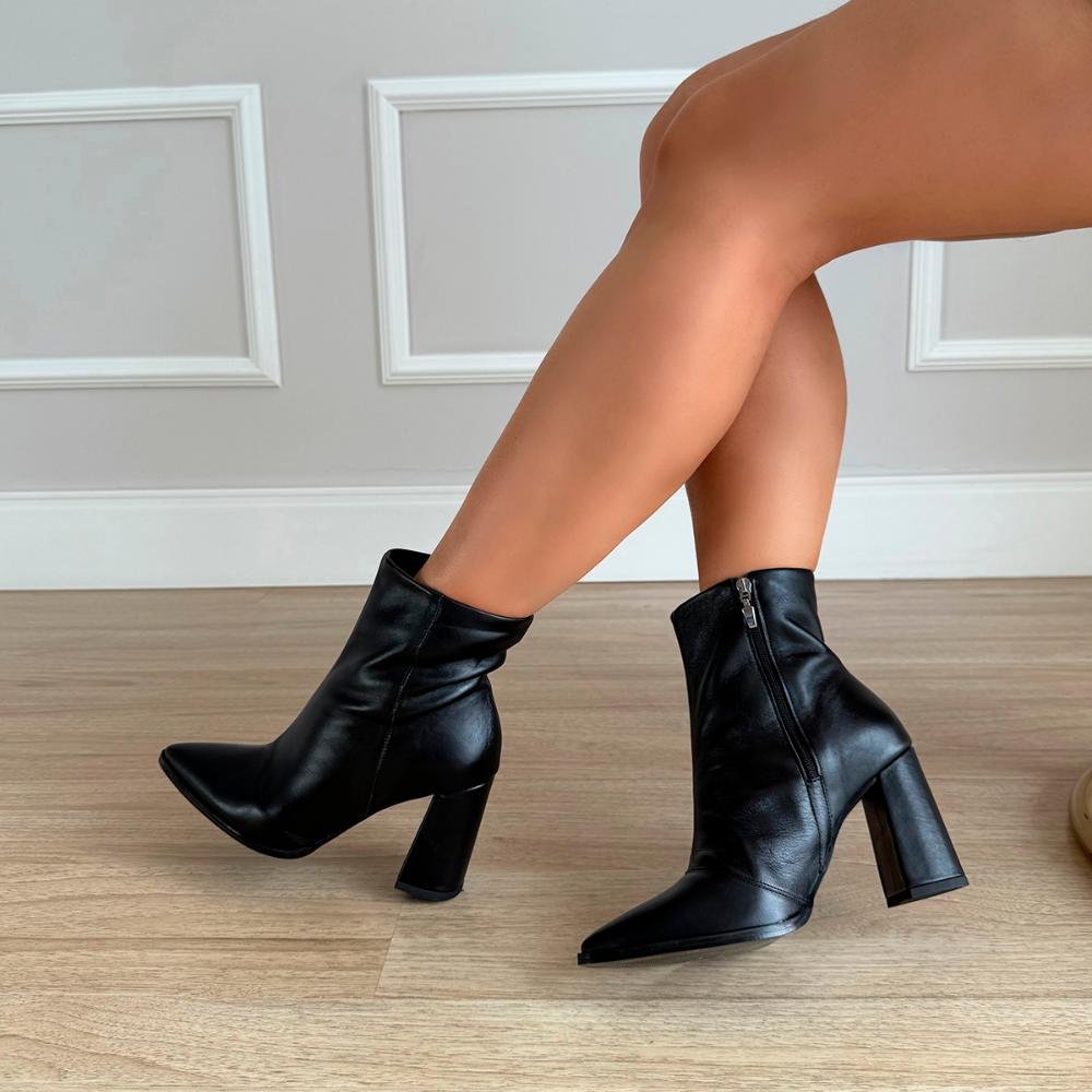 Bota de Couro Legítimo Salto Bloco Zaya Preto Preto 2