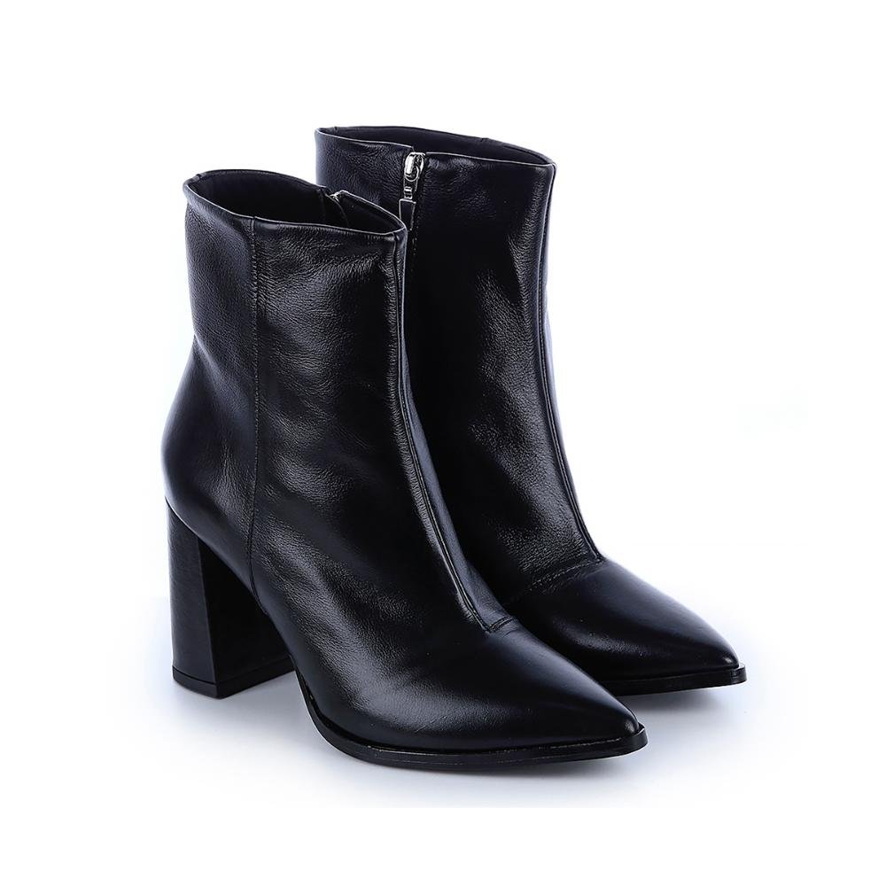 Bota de Couro Legítimo Salto Bloco Zaya Preto Preto 3