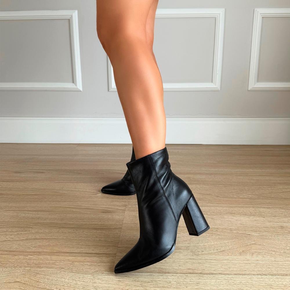 Bota de Couro Legítimo Salto Bloco Zaya Preto Preto 6