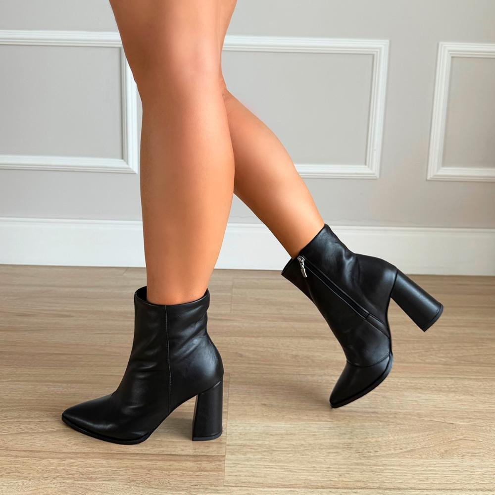 Bota de Couro Legítimo Salto Bloco Zaya Preto Preto 7