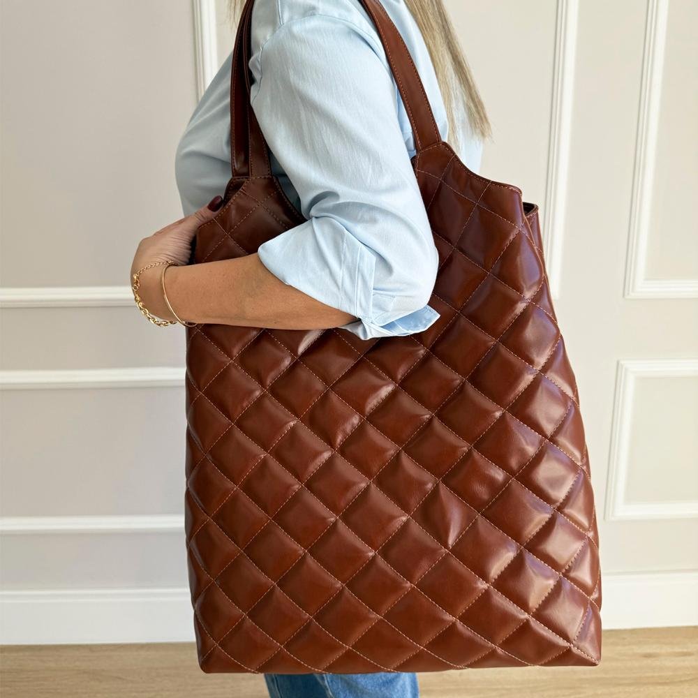 Bolsa Saco Grande 2 em 1 Matelassê Mannu Caramelo Caramelo 5