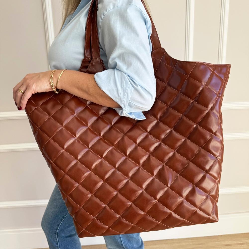 Bolsa Saco Grande 2 em 1 Matelassê Mannu Caramelo Caramelo 6