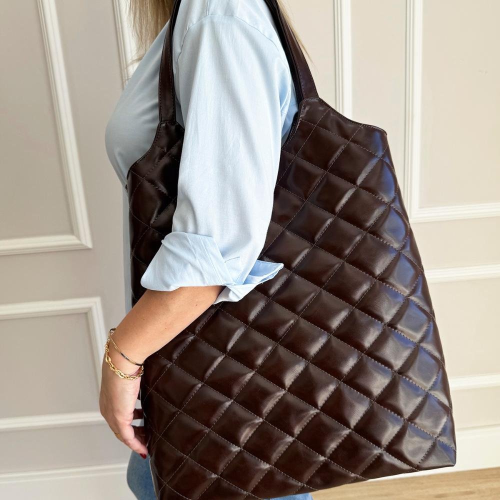 Bolsa Saco Grande 2 em 1 Matelassê Mannu Marrom Marrom 2