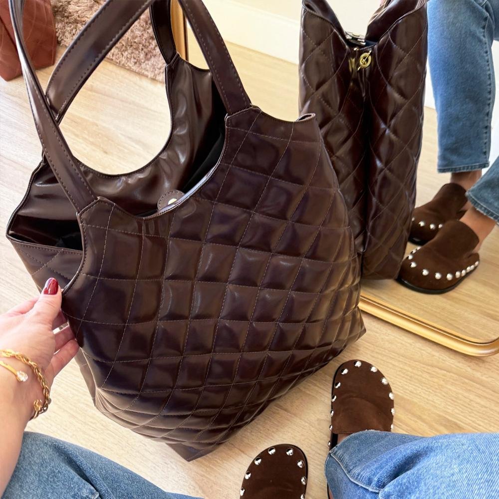 Bolsa Saco Grande 2 em 1 Matelassê Mannu Marrom Marrom 5