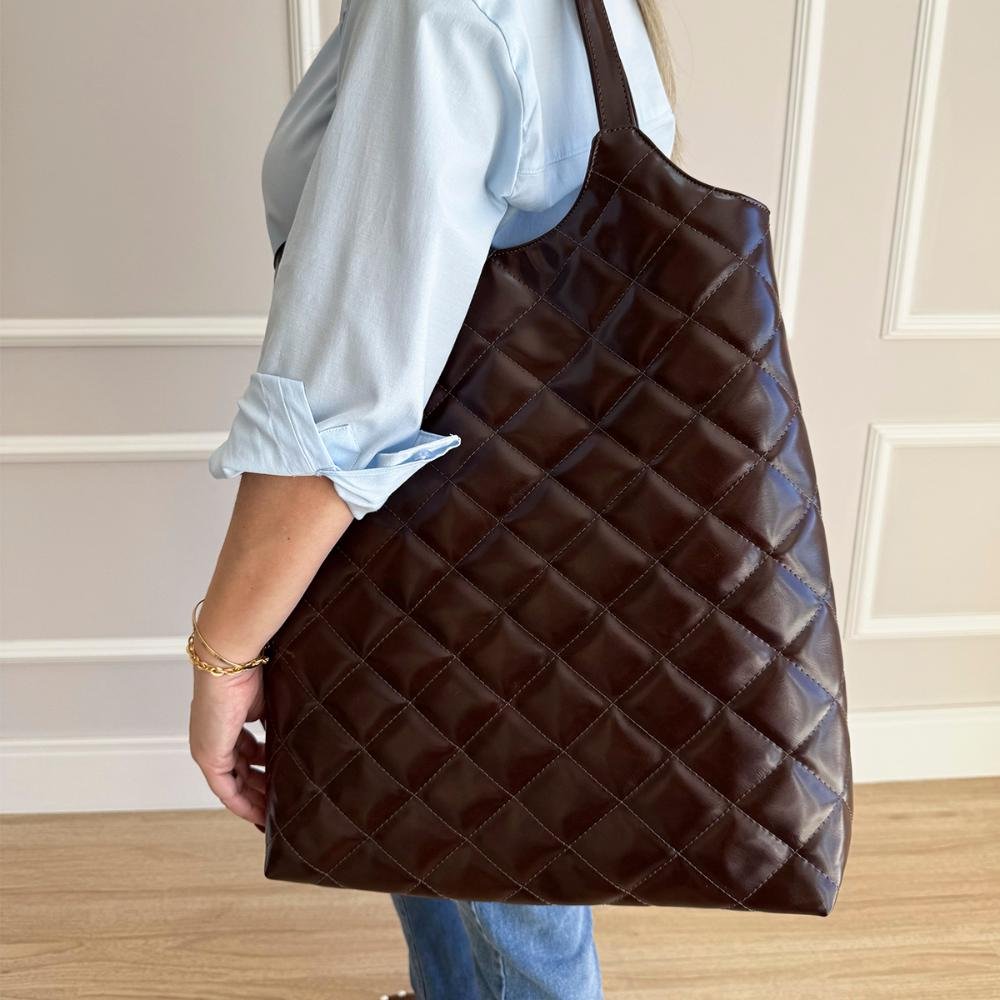 Bolsa Saco Grande 2 em 1 Matelassê Mannu Marrom Marrom 6