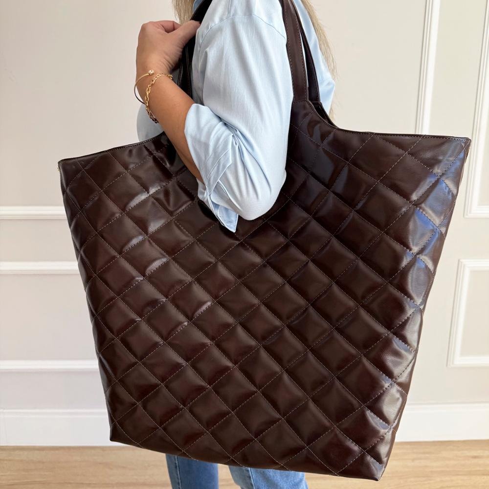 Bolsa Saco Grande 2 em 1 Matelassê Mannu Marrom Marrom 7