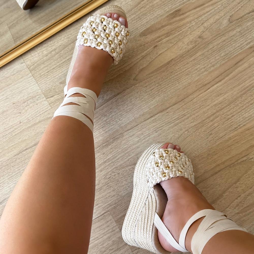 Helena - Sandália Plataforma Trançada com Amarração Off White Off White 8