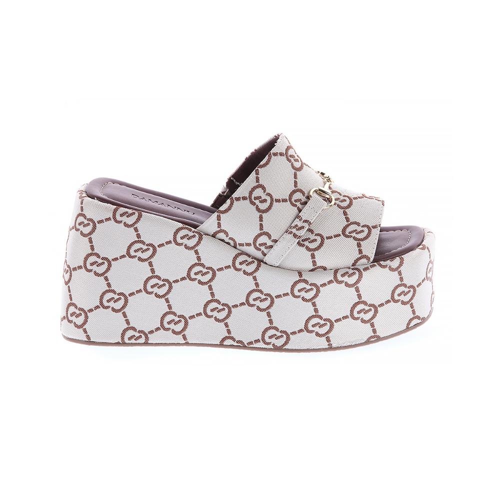 Isis - Tamanco Plataforma Bistro Estampado com Fivela Dourada Off White 1