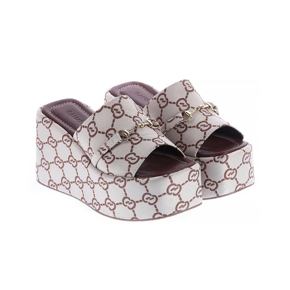 Isis - Tamanco Plataforma Bistro Estampado com Fivela Dourada Off White 3