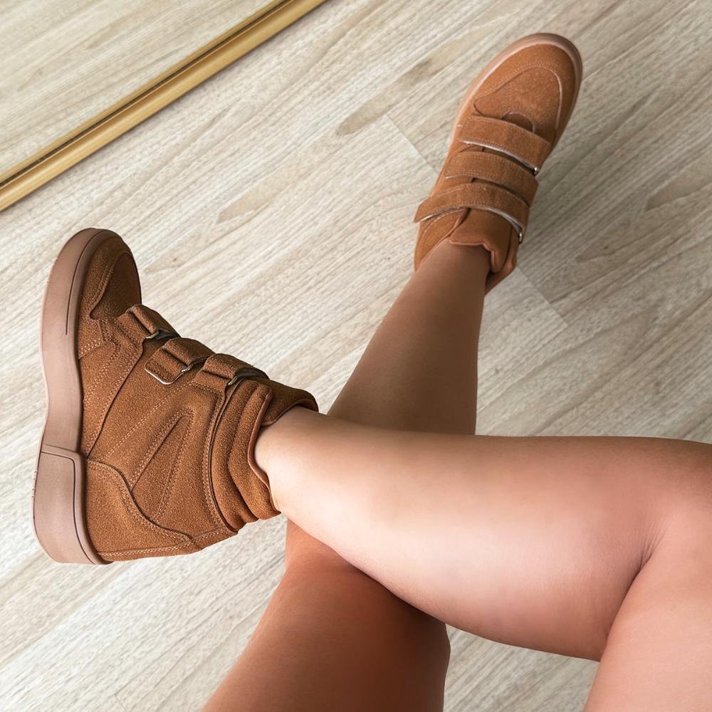Mabi - Tênis Sneaker Caramelo com Salto Anabela Embutido Marrom 2