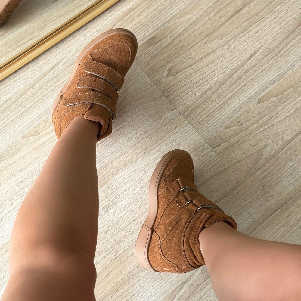 Mabi - Tênis Sneaker Caramelo com Salto Anabela Embutido Marrom 4