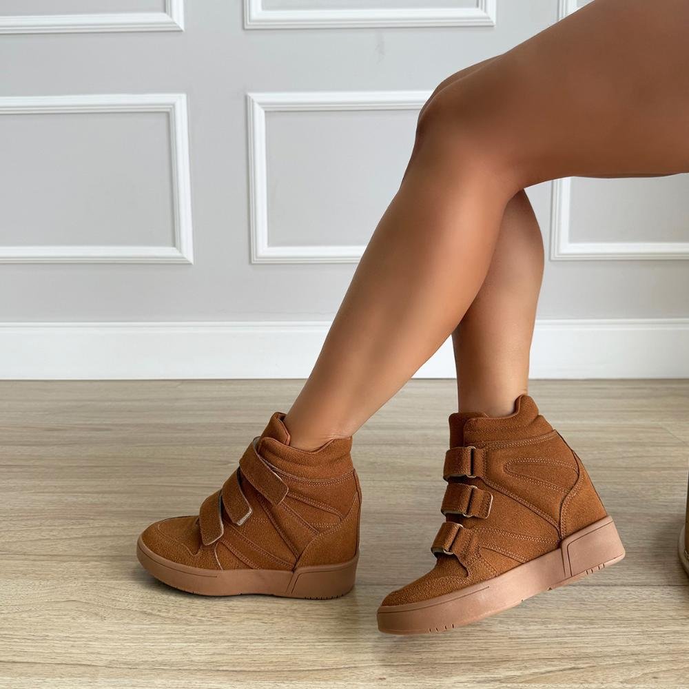 Mabi - Tênis Sneaker Caramelo com Salto Anabela Embutido Marrom 5