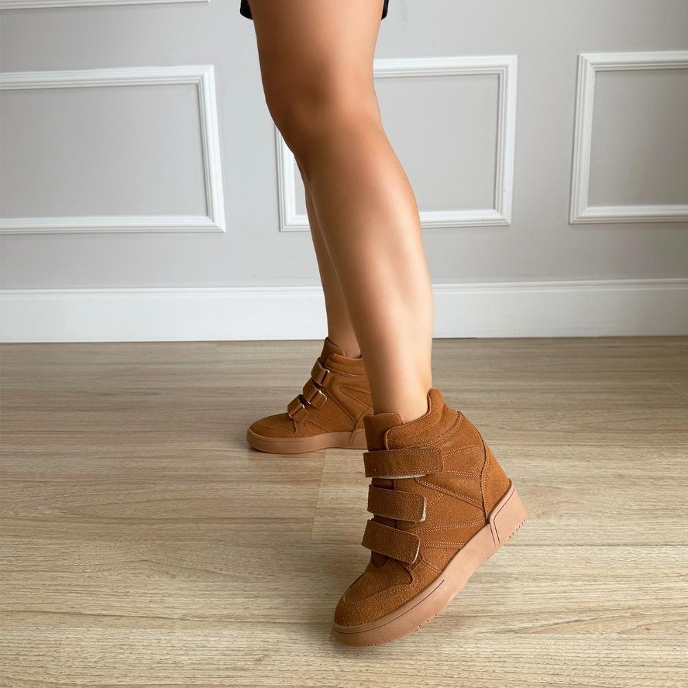 Mabi - Tênis Sneaker Caramelo com Salto Anabela Embutido Marrom 6