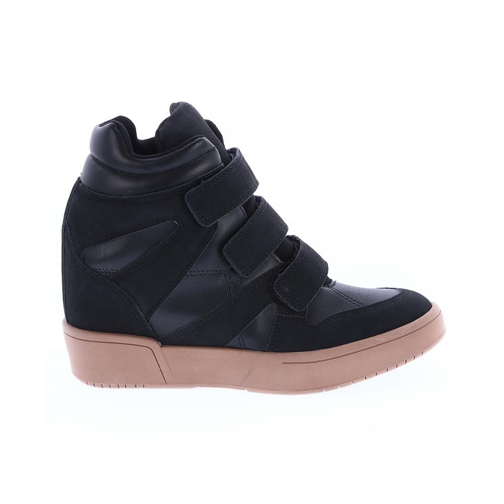 Mabi - Tênis Sneaker Preto com Salto Anabela Embutido