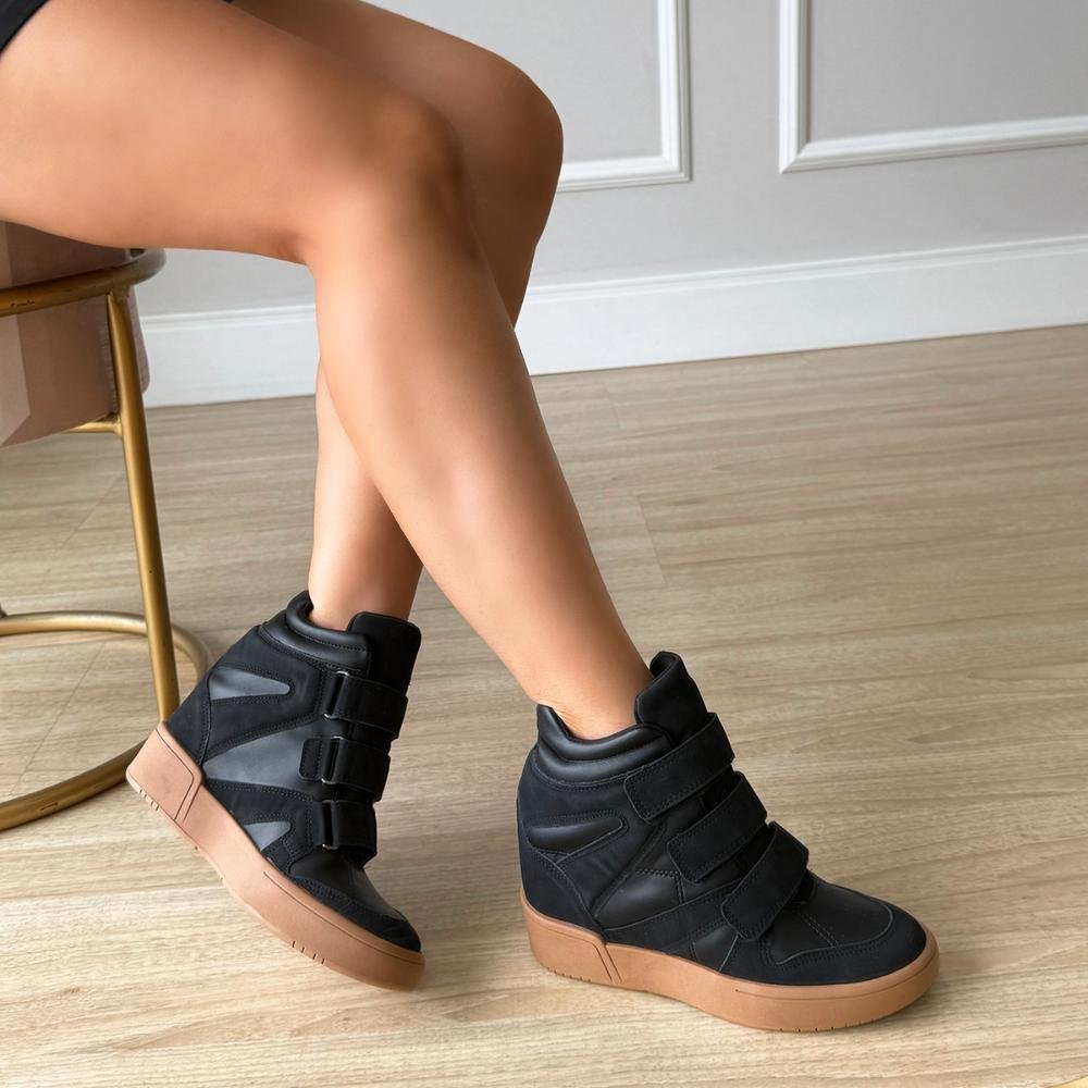 Mabi - Tênis Sneaker Preto com Salto Anabela Embutido Preto 2