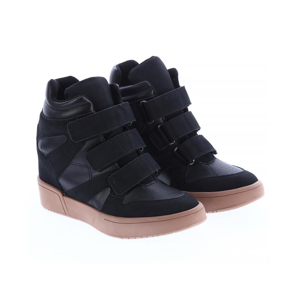 Mabi - Tênis Sneaker Preto com Salto Anabela Embutido Preto 3