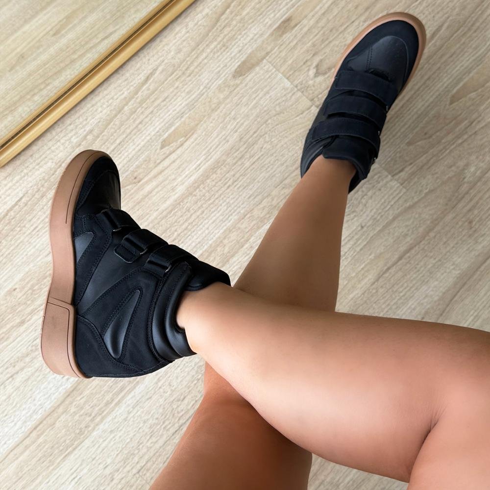Mabi - Tênis Sneaker Preto com Salto Anabela Embutido Preto 4