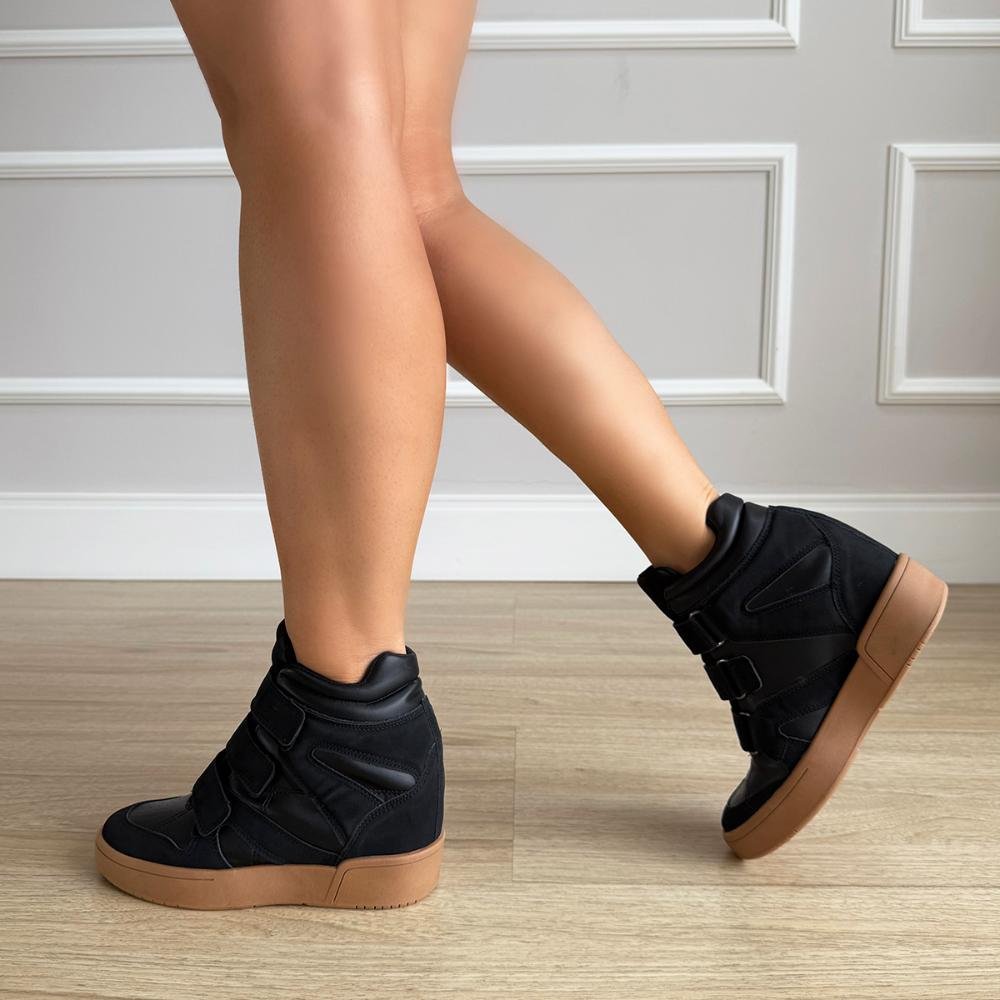 Mabi - Tênis Sneaker Preto com Salto Anabela Embutido Preto 5