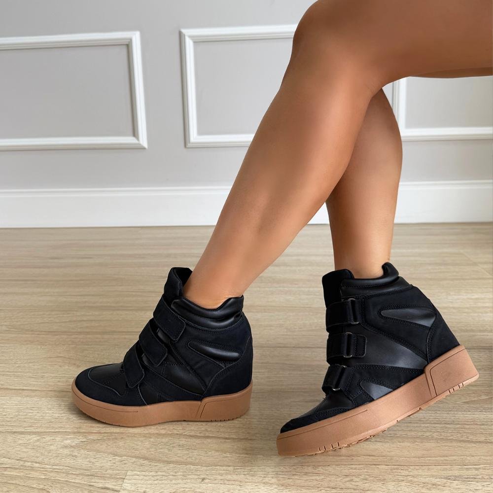 Mabi - Tênis Sneaker Preto com Salto Anabela Embutido Preto 6