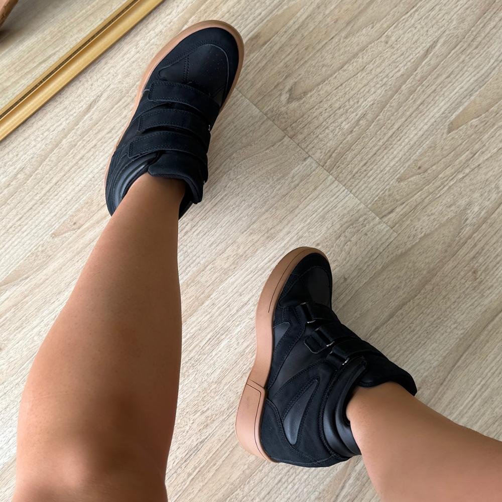Mabi - Tênis Sneaker Preto com Salto Anabela Embutido Preto 7
