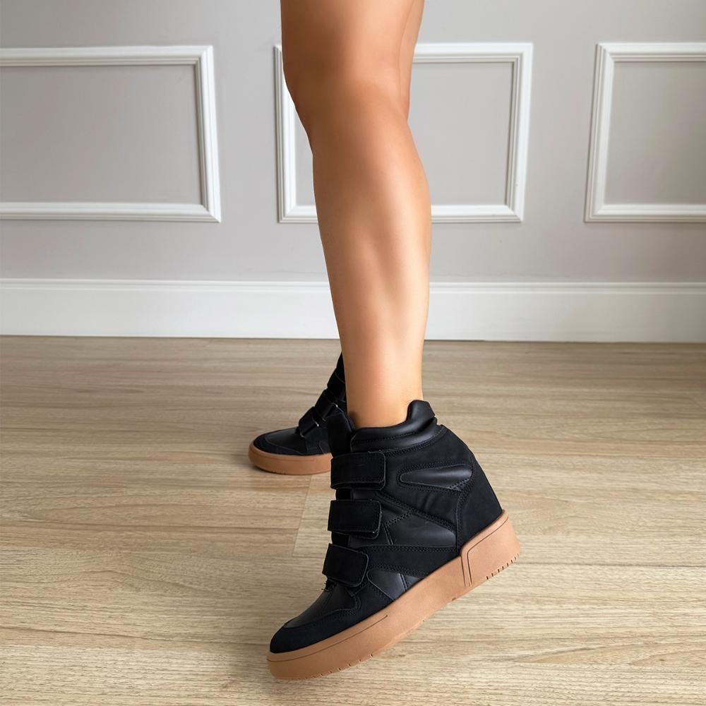 Mabi - Tênis Sneaker Preto com Salto Anabela Embutido Preto 8