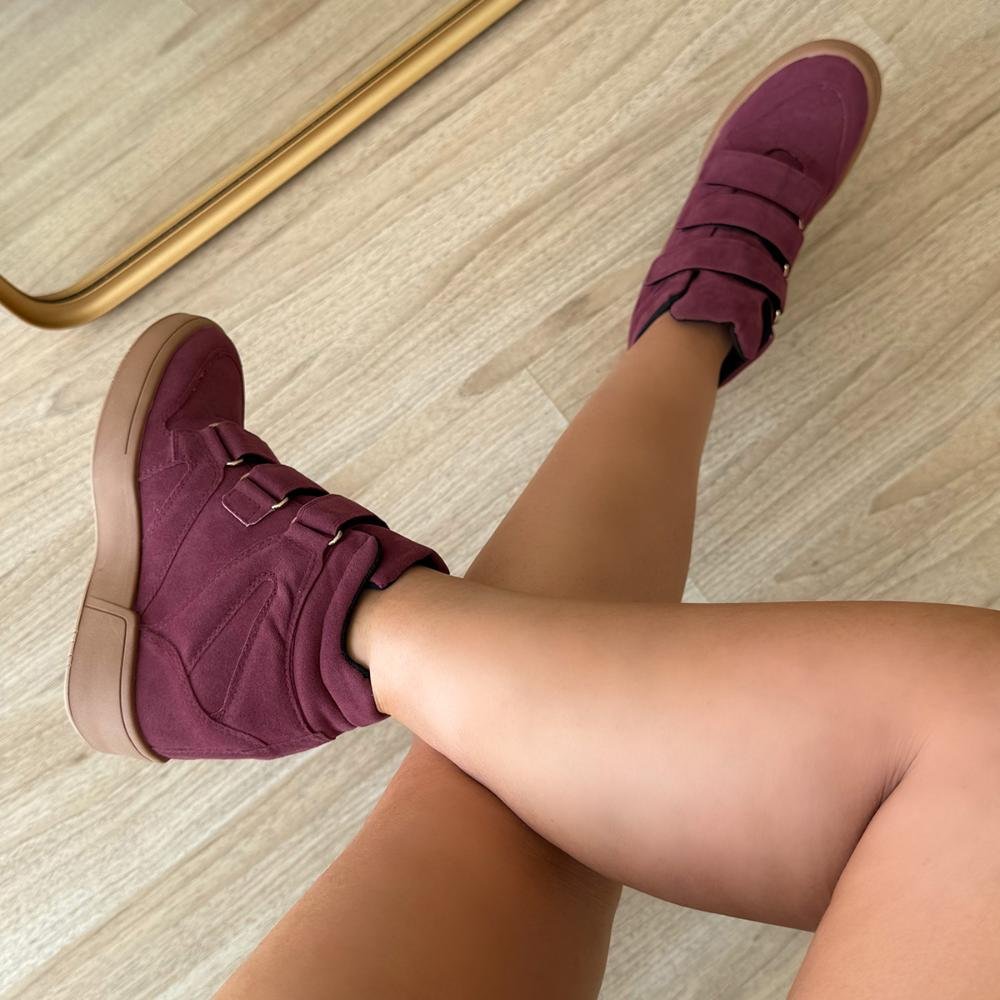 Mabi - Tênis Sneaker Marsala com Salto Anabela Embutido Marsala 2