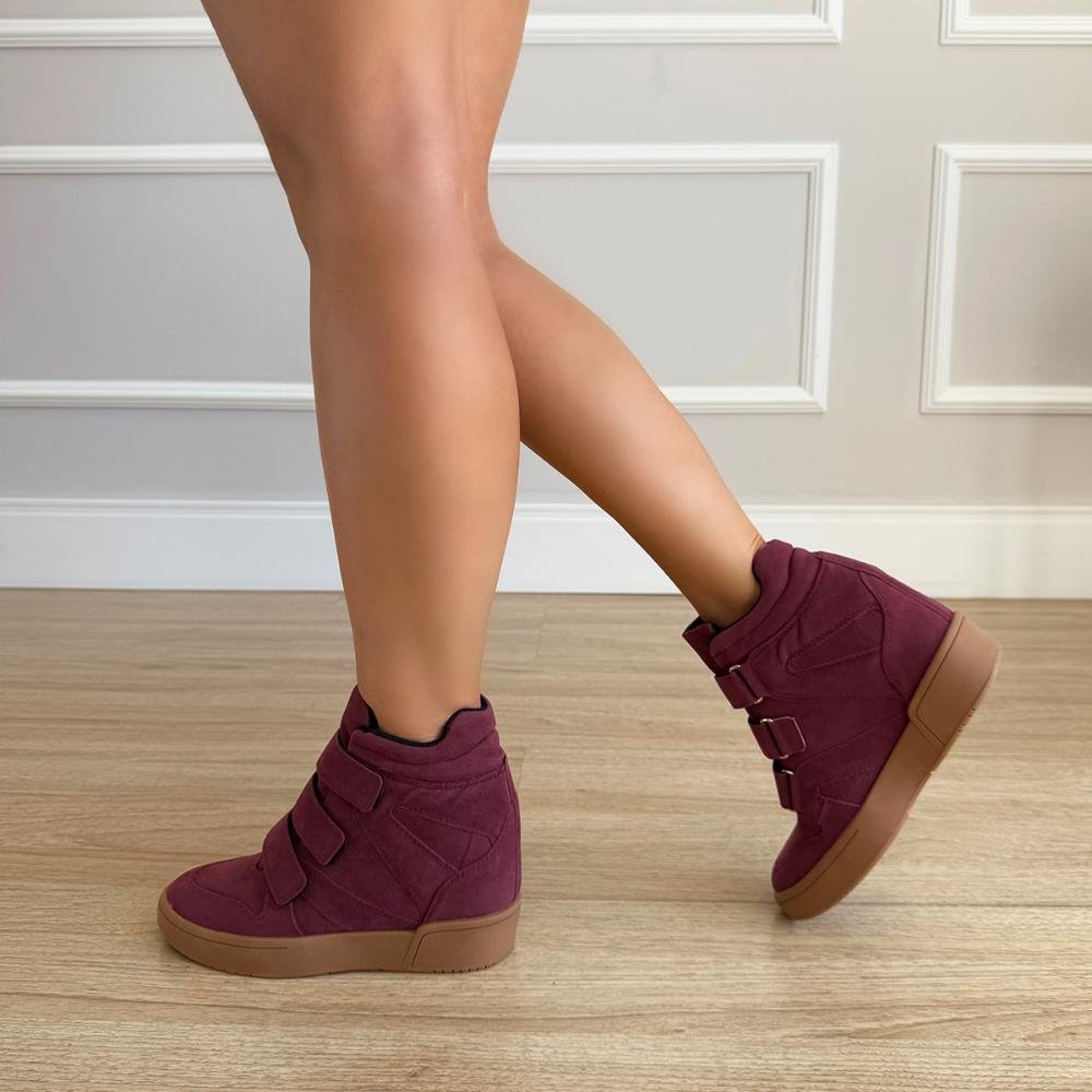 Mabi - Tênis Sneaker Marsala com Salto Anabela Embutido Marsala 4