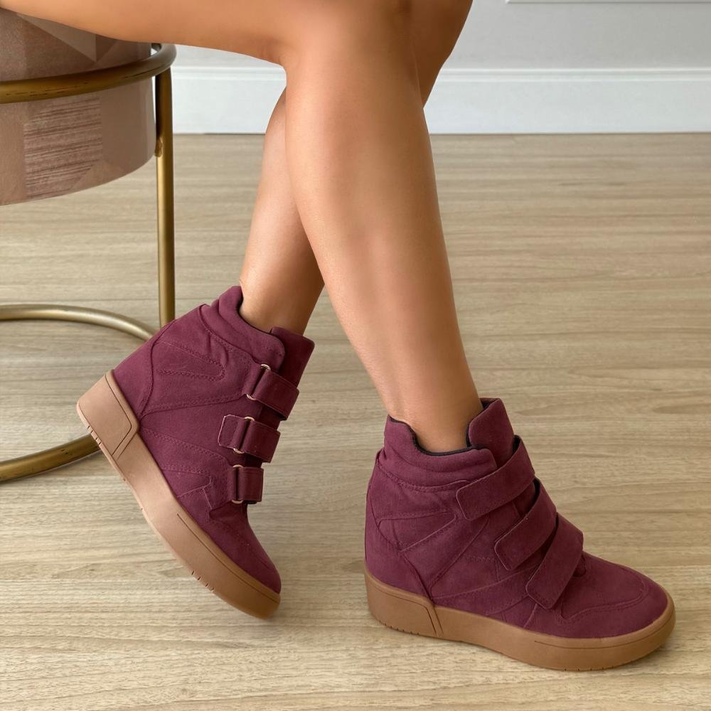 Mabi - Tênis Sneaker Marsala com Salto Anabela Embutido Marsala 5