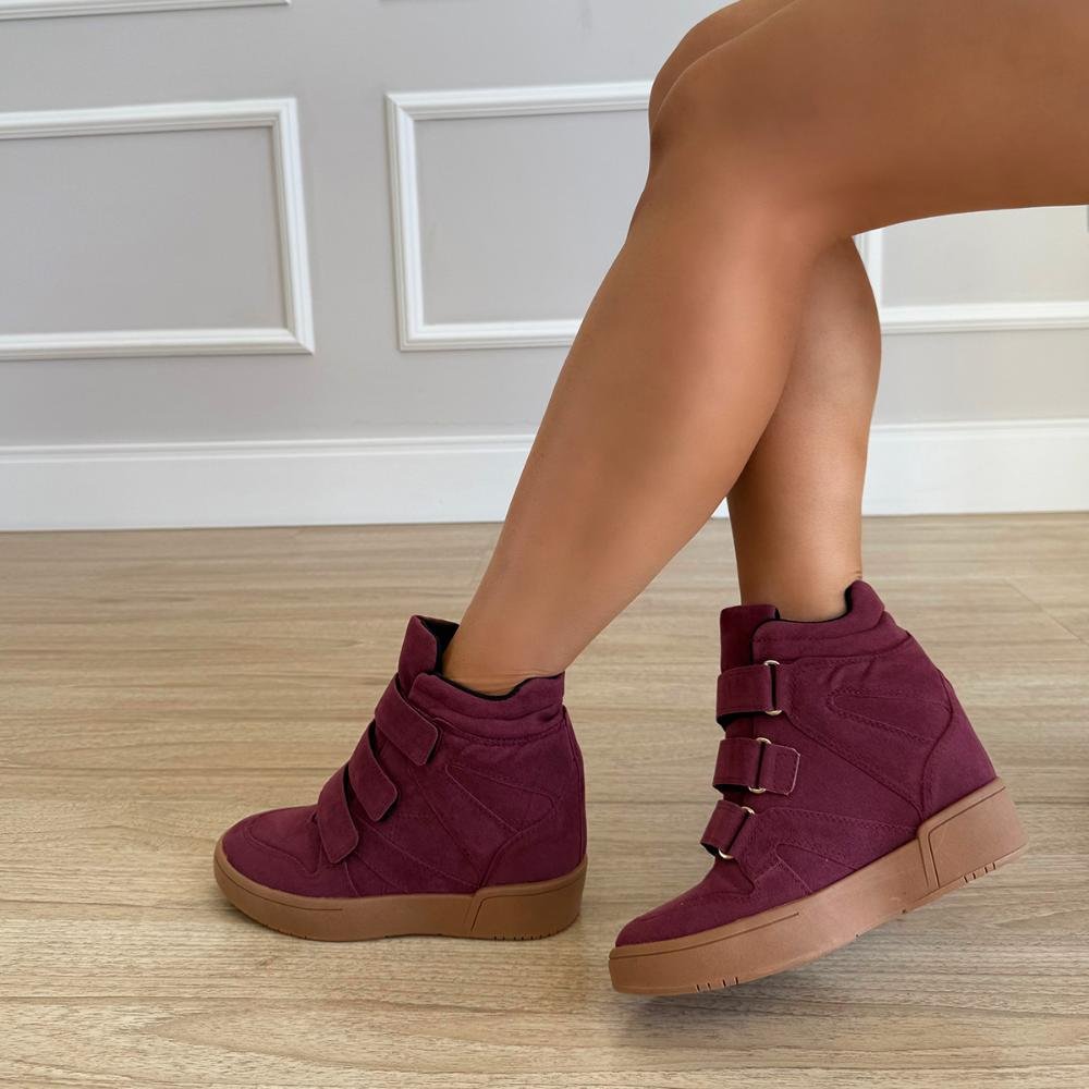 Mabi - Tênis Sneaker Marsala com Salto Anabela Embutido Marsala 6