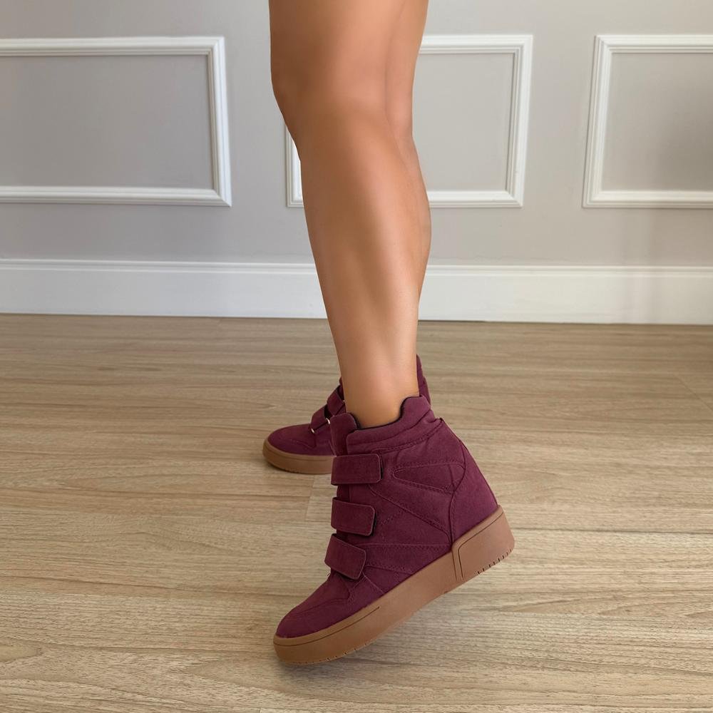 Mabi - Tênis Sneaker Marsala com Salto Anabela Embutido Marsala 7
