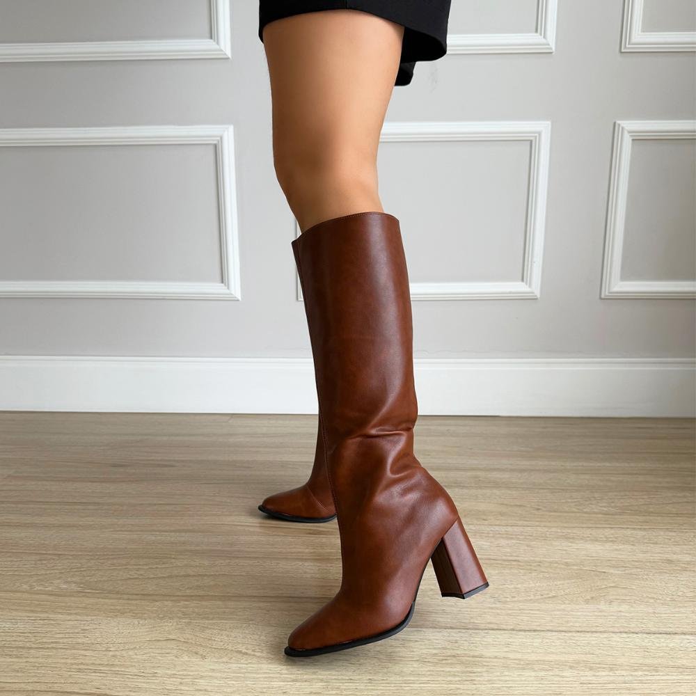 Claire - Bota Salto Bloco Cano Alto Marrom Marrom 8
