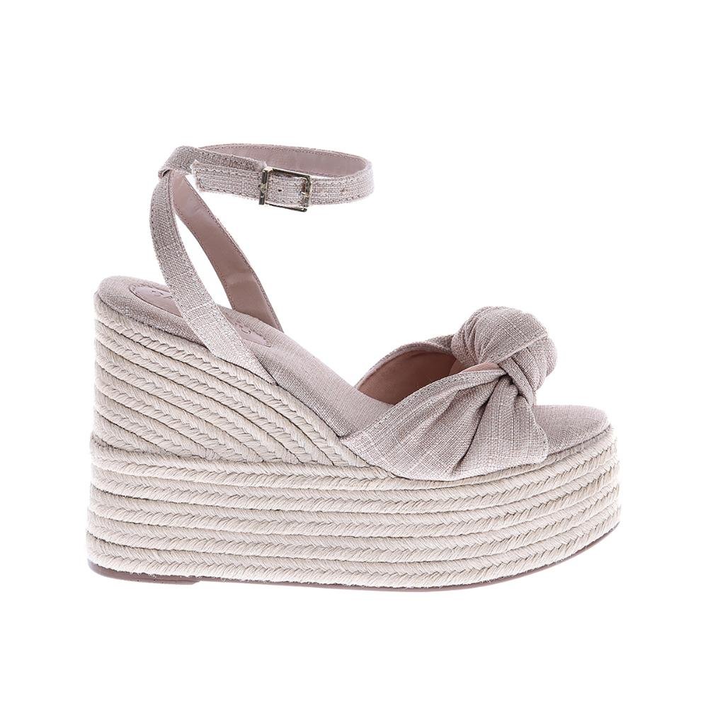Camila - Sandália Plataforma Cordas Bege com Nó e Amarração no Tornozelo