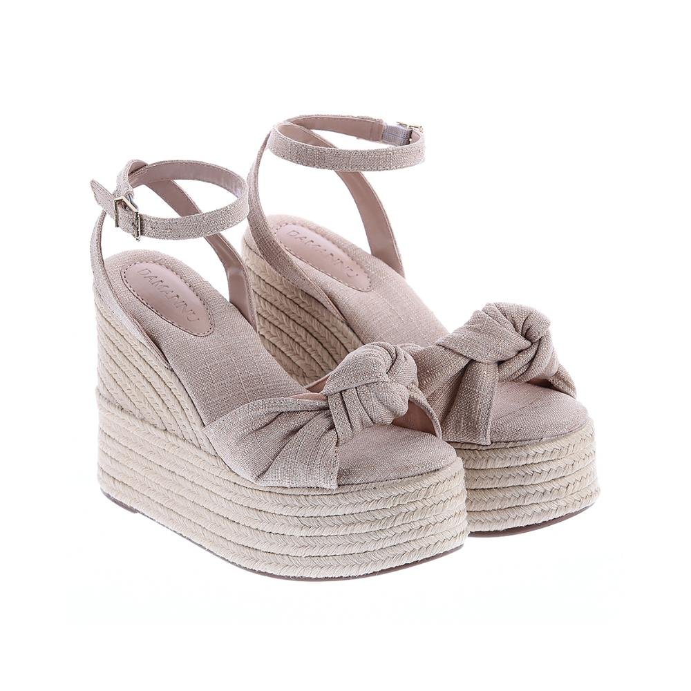 Camila - Sandália Plataforma Cordas Bege com Nó e Amarração no Tornozelo Bege 3