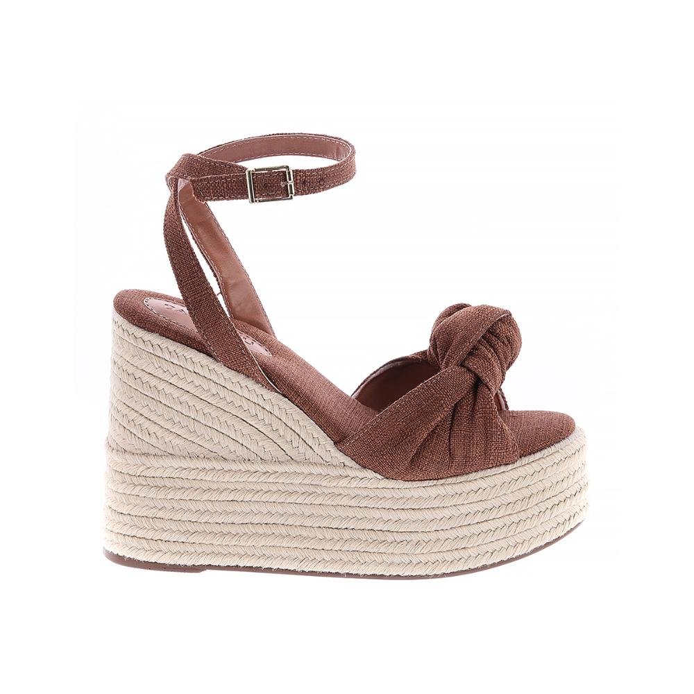 Camila - Sandália Plataforma Cordas Caramelo com Nó e Amarração no Tornozelo