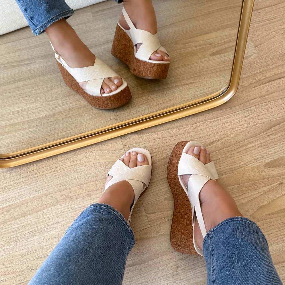 Karina - Sandália Plataforma Anabela Tiras Cruzadas Off White Off White 2