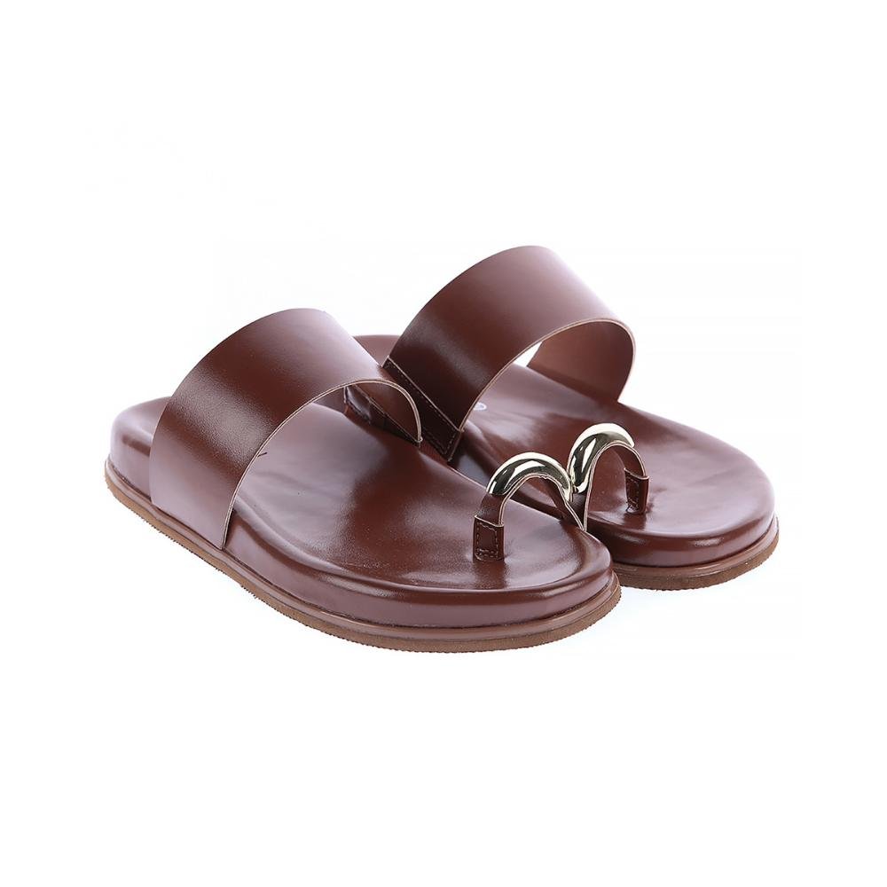 Lizzy - Flat Feminina Tira Larga Marrom e Detalhe Metal Marrom 7