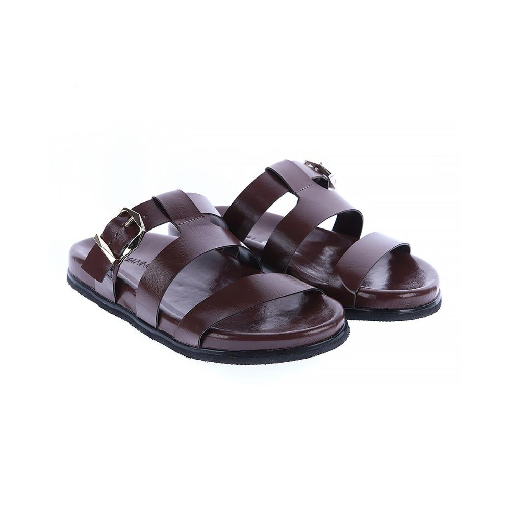 Suzana - Flat Rasteira Feminina com Tiras e Fivela Ajustável Marrom 3