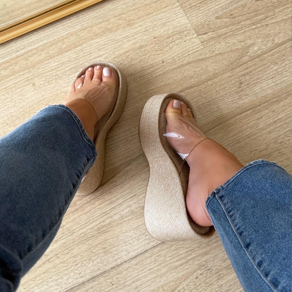 Sarah - Tamanco Plataforma Vinil Transparente Bege 2