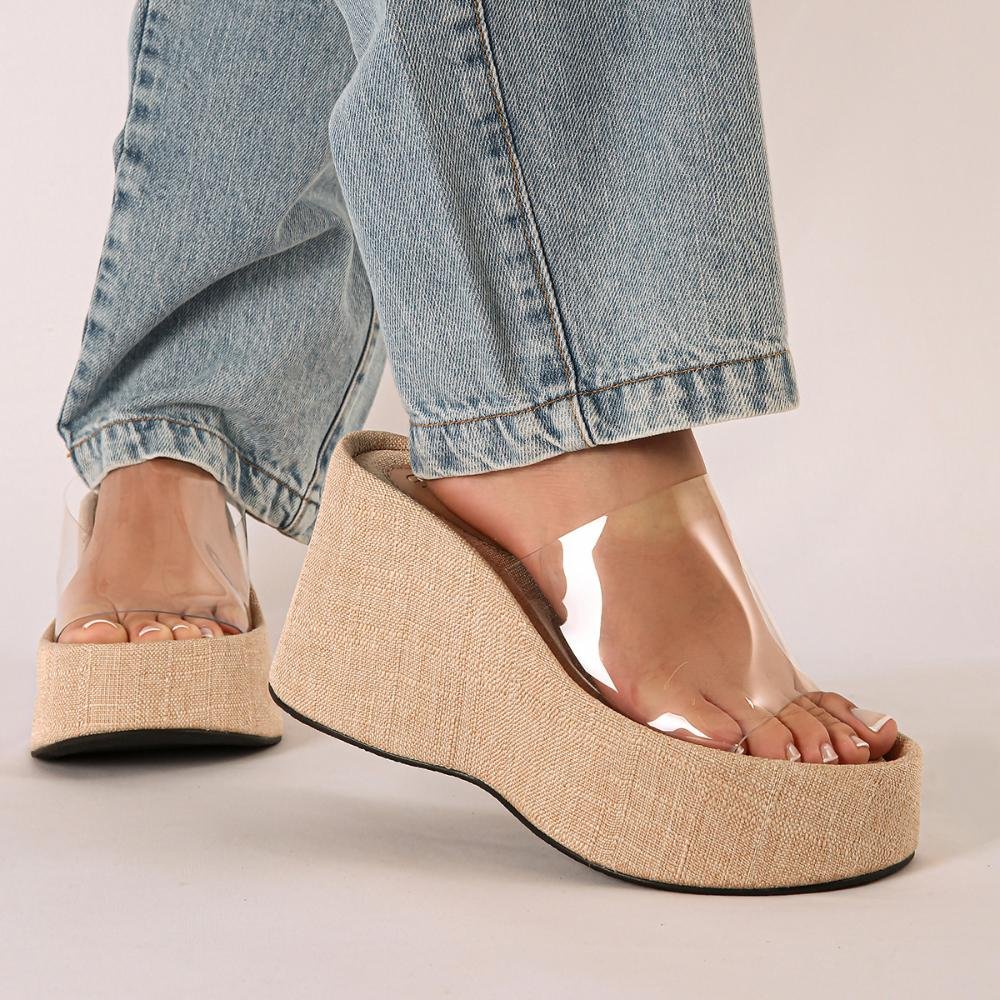 Sarah - Tamanco Plataforma Vinil Transparente Bege 3