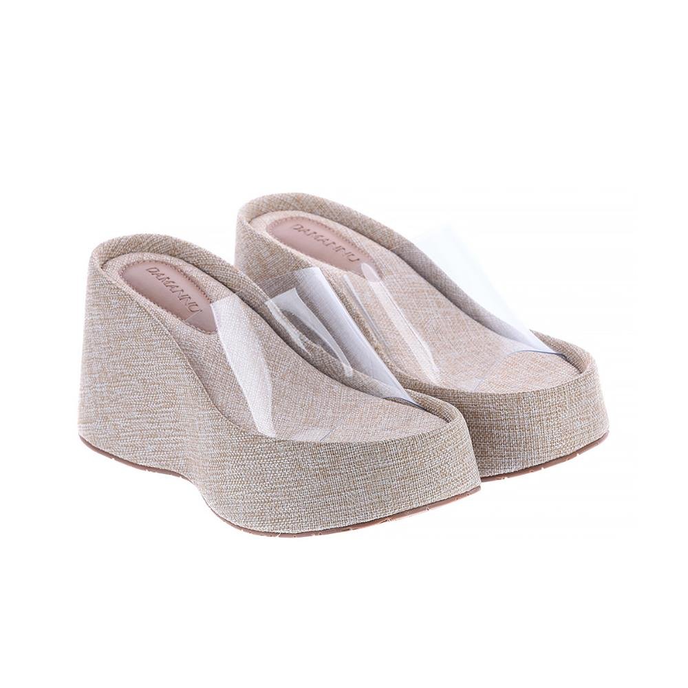 Sarah - Tamanco Plataforma Vinil Transparente Bege 4