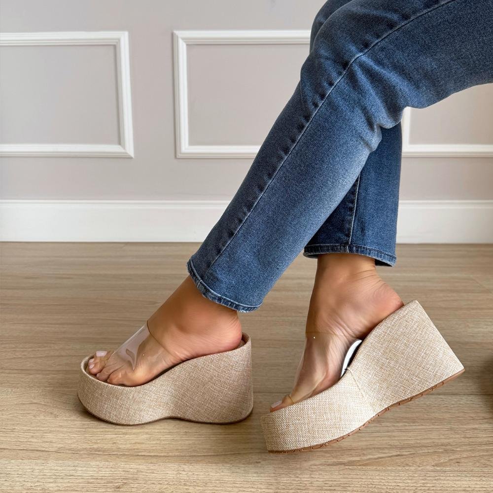 Sarah - Tamanco Plataforma Vinil Transparente Bege 5