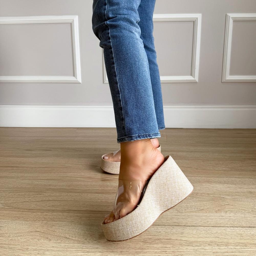 Sarah - Tamanco Plataforma Vinil Transparente Bege 8