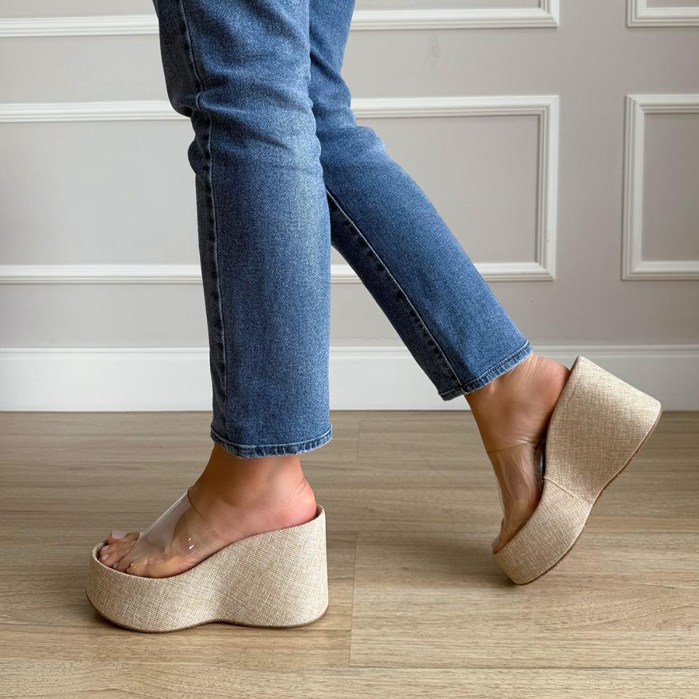 Sarah - Tamanco Plataforma Vinil Transparente Bege 6