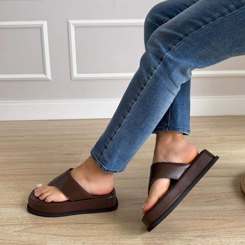 Tay - Flat Plataforma Couro Legítimo Marrom Marrom 5