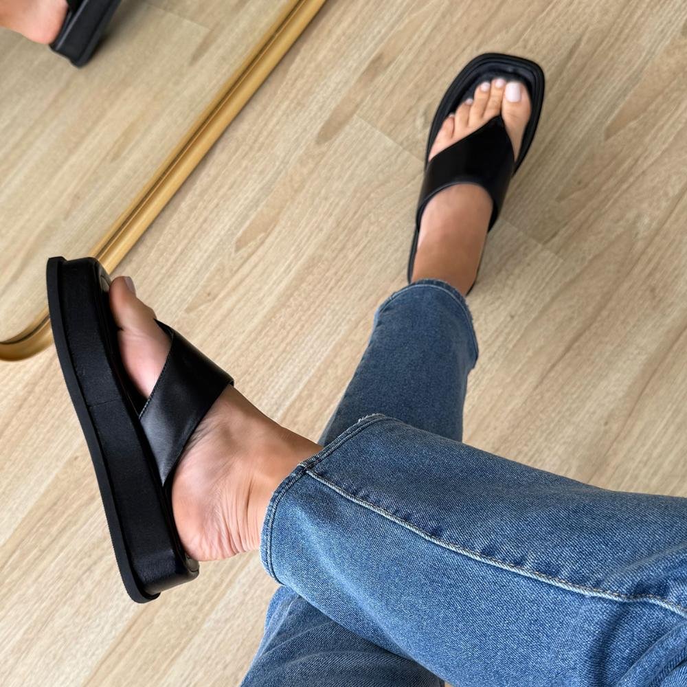 Tay - Flat Plataforma Couro Legítimo Preto Preto 2