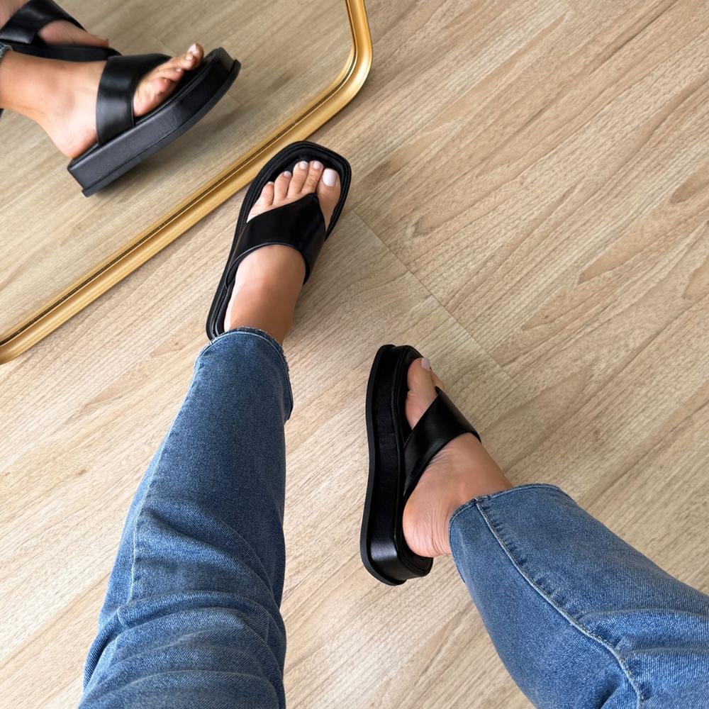 Tay - Flat Plataforma Couro Legítimo Preto Preto 5